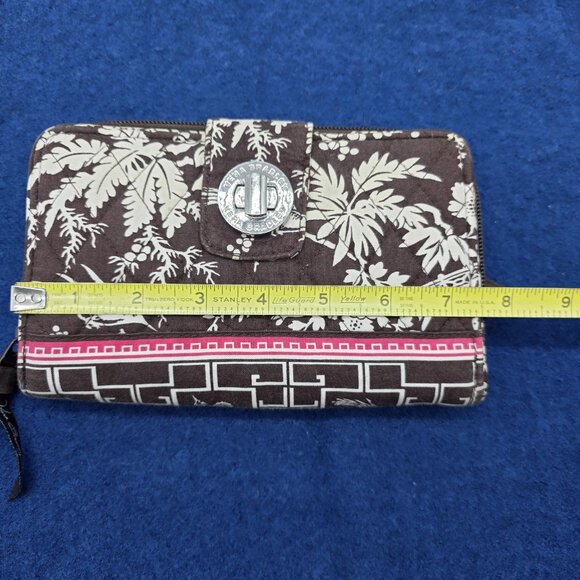 Vera Bradley Wallet Imperial Toile Brown Pink Floral Turnlock Zip Around Retired - Picture 7 of 10